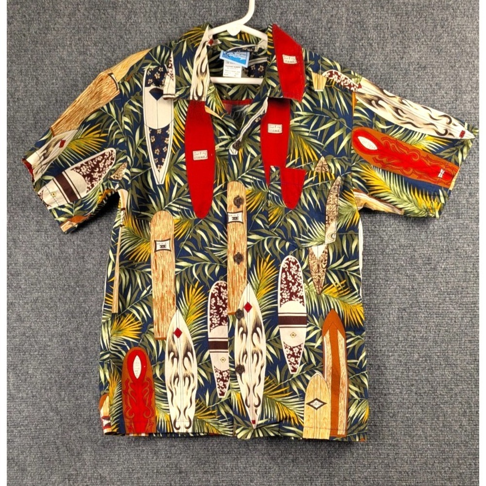 RJC Hawaii Surfboard Hawaiian Shirt‎ Boys Size 10 Made in Hawaii USA 100% Cotton